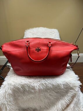 Tory Burch Red Leather Tote with Logo Medallion